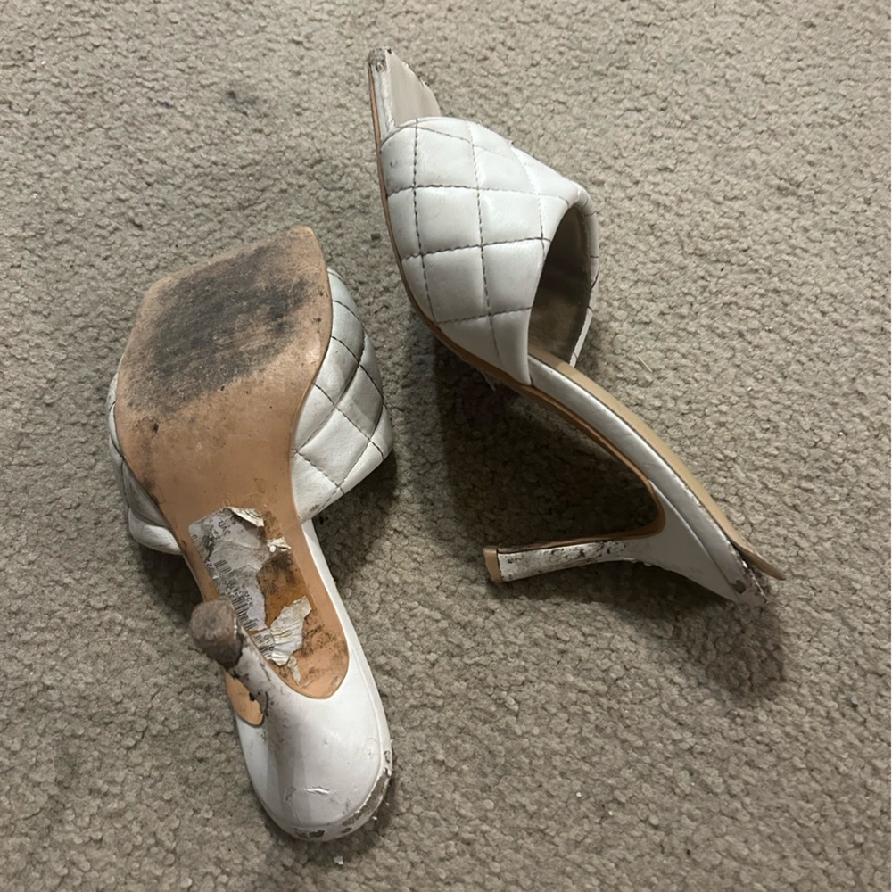 Very worn women’s work shoes